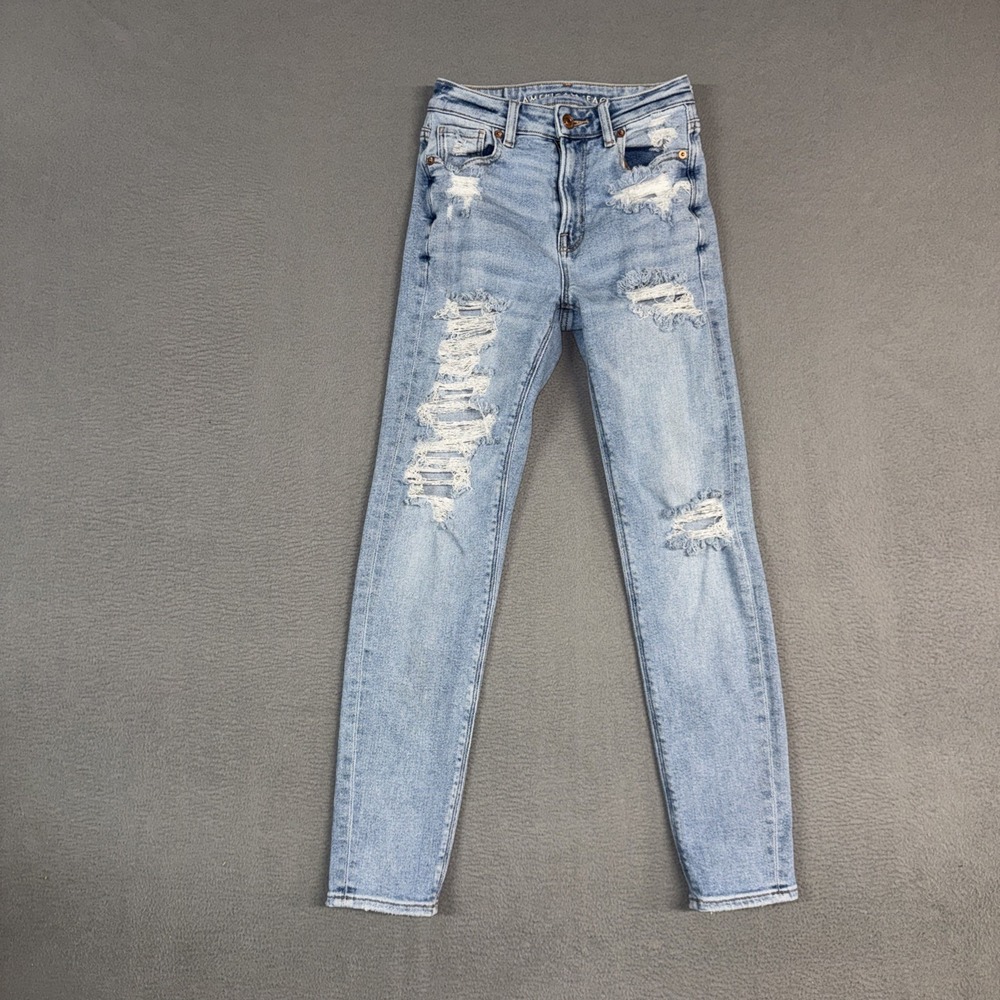 American Eagle Jeans Womens 000 Blue Mom Jean Stretch Distressed Denim Cotton